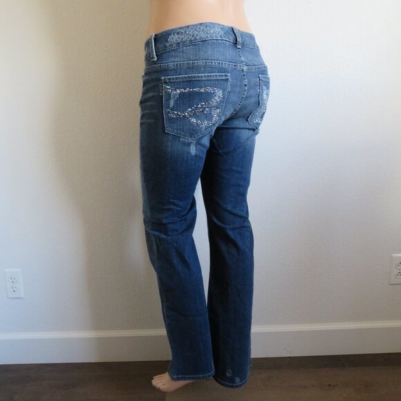 Seven7 Luxe Jeans Women's Distressed Rhinestone Embellished Bootcut Plus Size 18 - Picture 2 of 3